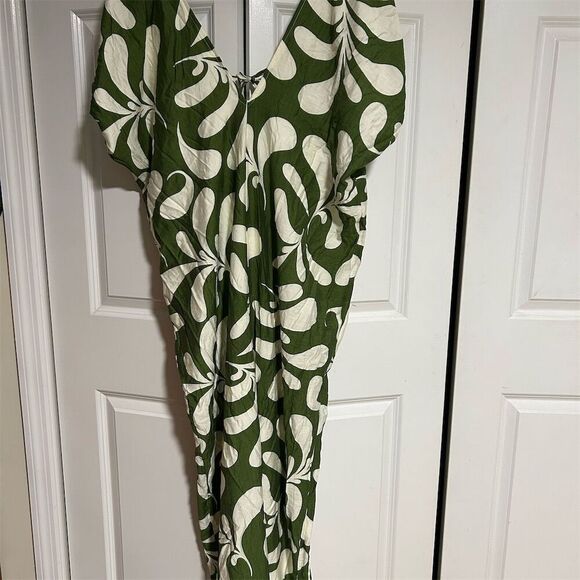 Anewsta Women's Floral Backless Midi Dress Green V-Neck Summer Casual - Picture 3 of 9